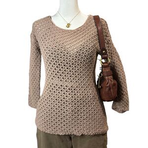 Old Navy 100% Cotton Open Knit Sweater Crochet Mesh Pullover Boho Ivory